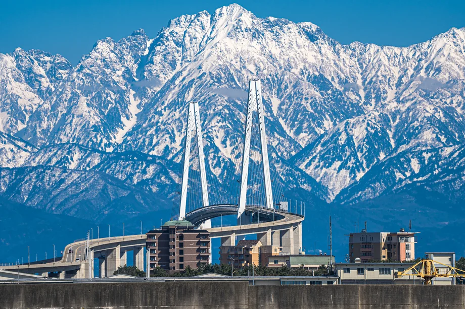 Tateyama mountain range seen from Toyama harbour